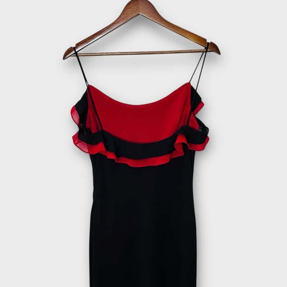 Vintage 90s Betsy & Adam Black and Red Flamenco Ruffle Dress Gown Prom Size 14 - Picture 7 of 10